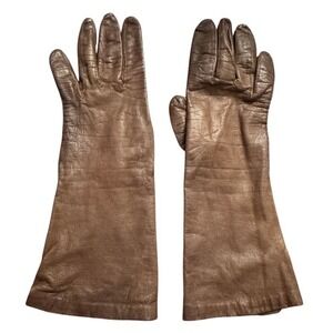 Vintage Leather Gloves Brown Opera Length Size 7 Made in Belgium
